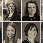 Collage of Academic Leadership Fellow portraits. From top left: Priscilla Layne, Stefanie Ferreri, Kelly Giovanello, Lauren Leve, Michal Osterweil, Sarah Treul Roberts, Gabriela Valdivia, Ariana Vigil.